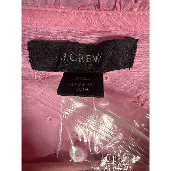J Crew AJ417 NWT Woman's XL Long-sleeve Ruffle Shirt Floral Eyelet Pink Cotton - Picture 4 of 10